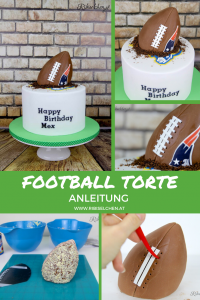 Hier findest du eine genaue Anleitung mit vielen Fotos für deine American Football Torte! Super für einen Football-Fan zum Geburtstag oder zum Super Bowl! #ribiselchen #footballtorte